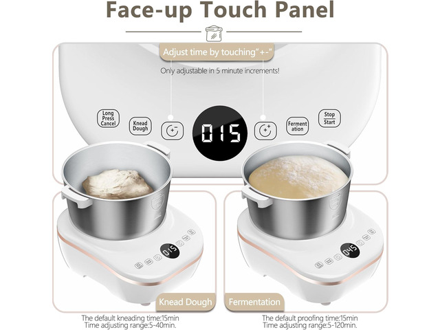 Electric Dough Maker 5Qt with Ferment Function, Dough Mixer with 304 Stainless Steel Bowl, Face-up Touch Panel, for Bread & Pizza