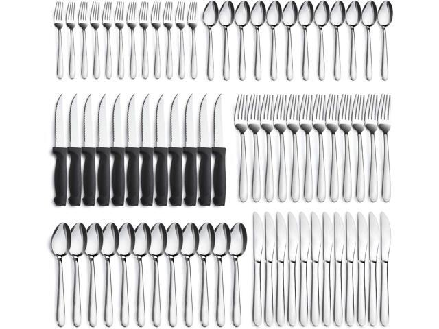 Pleafind 72-Pieces Silverware Set for 12, Flatware Set with Steak Knives, Stainless Steel Cutlery Set, Include Forks Spoons and Knives Set,.