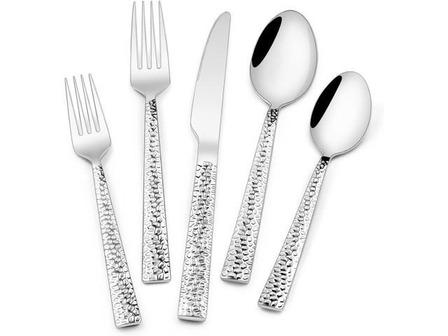 Hammered Silverware Set, 40-Piece Stainless Steel Square Flatware Set for 8, Food-Grade Tableware Cutlery Set, Utensil Sets for Home Restaurant,.