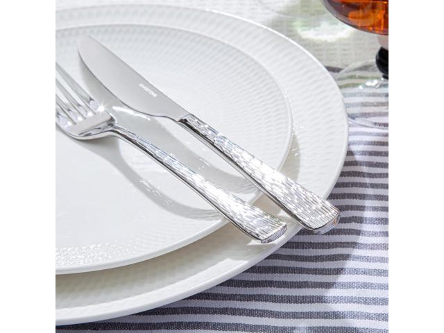 KINGSTONE Hammered Silverware Set, Flatware Set with Serving Utensils, 18/10 Stainless Steel Premium Cutlery with Unique Ripple Handles Design...