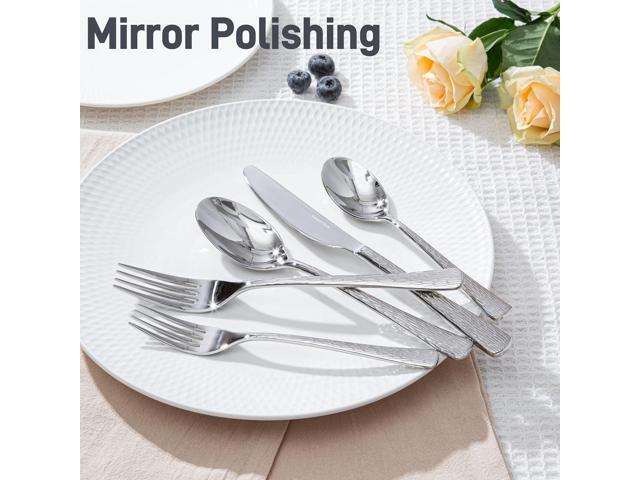 KINGSTONE Hammered Silverware Set, Flatware Set, 18/10 Stainless Steel Premium Cutlery with Unique Ripple Handles Design Mirror Polished -...