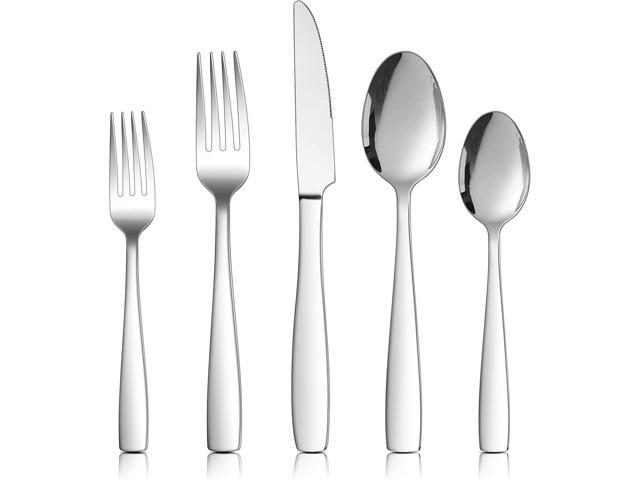 LIANYU 18/10 Flatware Set for 8, 40-Piece Stainless Steel Silverware Cutlery Set, Modern Square Eating Utensils Forks Spoons Tableware for Home.