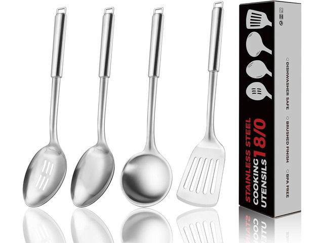 18/0 Stainless Steel Kitchen Cooking Utensil Set, Ergonomic Handle, Dishwasher Safe, Slotted Spoon, Ladle, Turner, Serving Spoon for Housewarming...