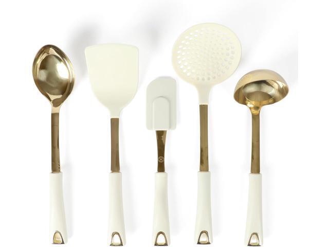 Martha Stewart Lockton 5-Piece Stainless Steel & Nylon Kitchen Tool Set - Linen w/Gold