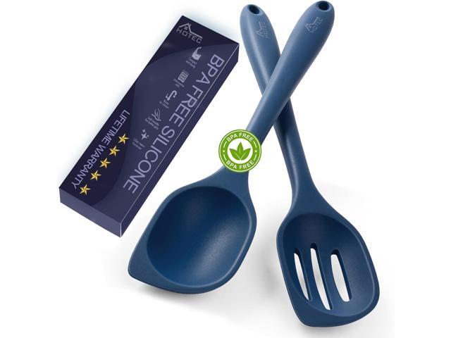 HOTEC 446°F Heat Resistant Silicone Cooking Spoon Spatula, BPA Free Large Kitchen Solid and Slotted Spoons for Mixing, Serving, Scraping,.