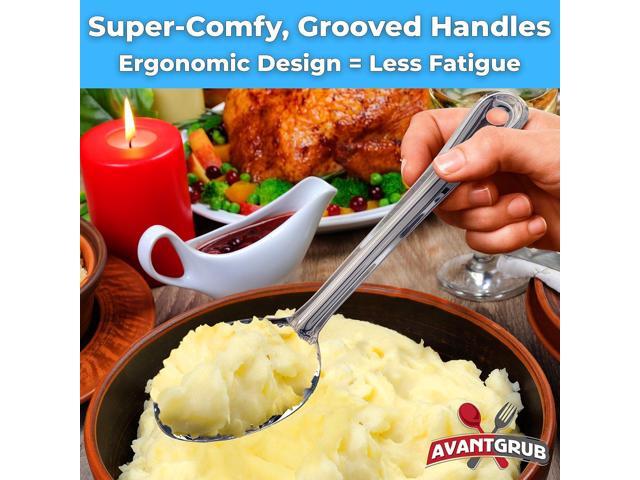Super Strong, Ergonomic 11 in Serving Spoon 3 Pk. Big, Stainless Steel Spoons for Cooking, Baking, Stirring and Basting. Best Kitchen Flatware for...