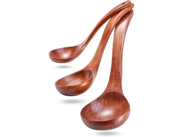 Wooden Ladles Set of 3 Wood Ladles for Serving Soups and Stews, Includes 3oz, 2oz, 0.9oz Soup Spoons and Large Kitchen Spoons for Cooking and.