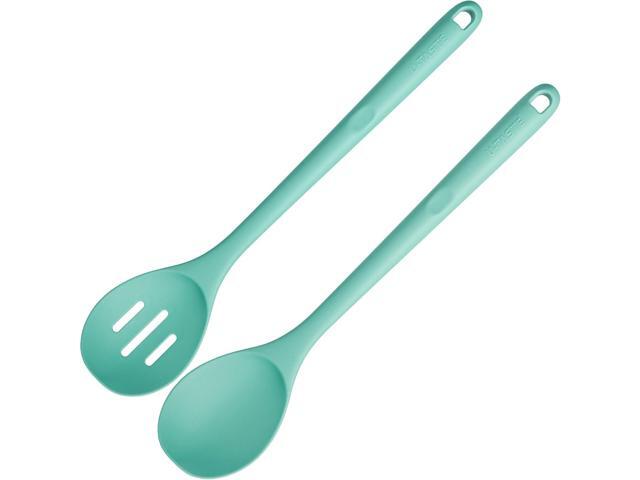 600ºF Heat Resistant Silicone Spoons: U-Taste 13.3in Solid & Slotted Kitchen Cooking Tool, Nonstick Long Rubber Utensil, Sturdy for Mixing,.