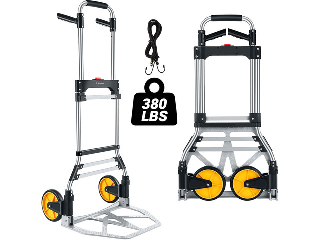 380 LB Capacity Folding Hand Truck Heavy Duty Foldable Dolly Cart with Wheels, Aluminum Collapsible Hand Cart Portable Trolley Dolley with...