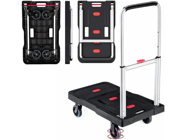 Folding Hand Truck, 330 Lbs Heavy Duty Luggage Cart, Portable Utility Dolly Platform Cart with Adjustable Handle for Auto, Luggage, Personal,...