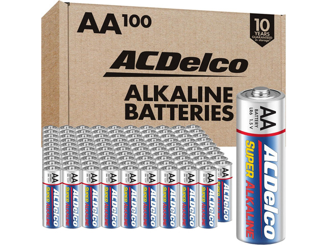 ACDelco 100-Count AA Batteries, Maximum Power Super Alkaline Battery, 10-Year Shelf Life, Reclosable Packaging