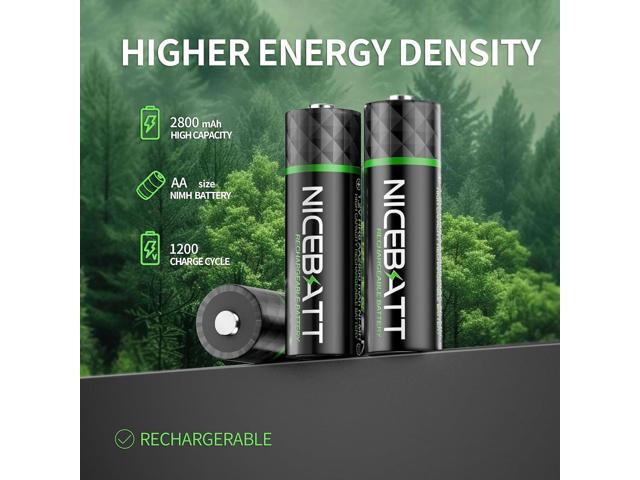 Rechargeable aa Batteries 16 Count, 2800mAh Premium NiMH Double A Battery Low Self Discharge