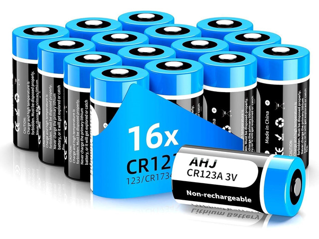 CR123A 3V Lithium Battery, 16Pack 1600mAh CR123 CR17345 Battery with 10-Year Shelf Life UL Certification for Flashlight Alarm System