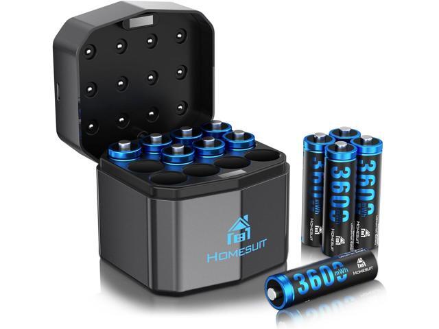 Homesuit Rechargeable Lithium AA Batteries with Charger 12 Bay, 1.5 Volt High Power 3600mWh Lithium Batteries AA Rechargeable, Li-ion Double A...