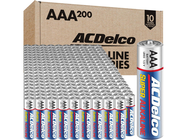 ACDelco 200-Count Triple AAA Batteries, Maximum Power Super Alkaline Battery, 10-Year Shelf Life, Reclosable Packaging
