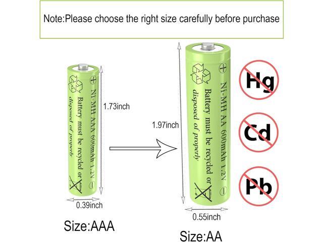 1.2V Ni-Mh AA 600mAh Rechargeable Batteries for Outdoor Solar Garden Lights (16 Pack AA)