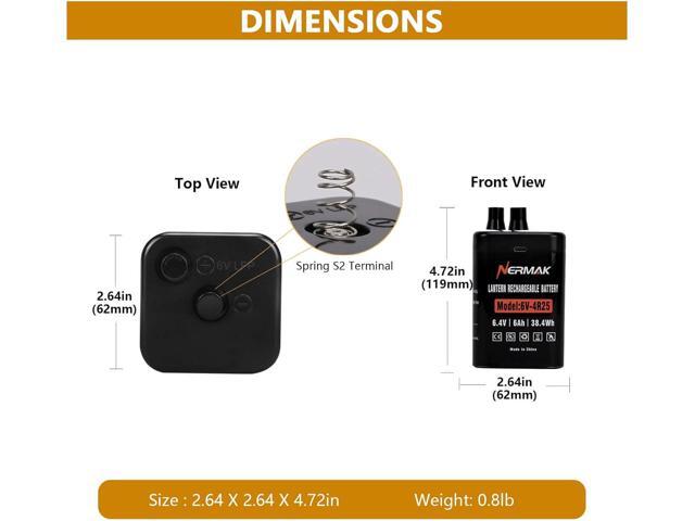 6 Volt 6Ah Lithium LiFePO4 Heavy Duty Lantern Battery, 2000 Cycles Rechargeable Lithium Iron Phosphate Battery for 4R25 Lantern(Spring S2 Terminals)