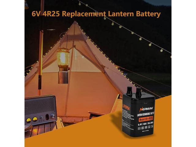 6 Volt 6Ah Lithium LiFePO4 Heavy Duty Lantern Battery, 2000 Cycles Rechargeable Lithium Iron Phosphate Battery for 4R25 Lantern(Spring S2 Terminals)