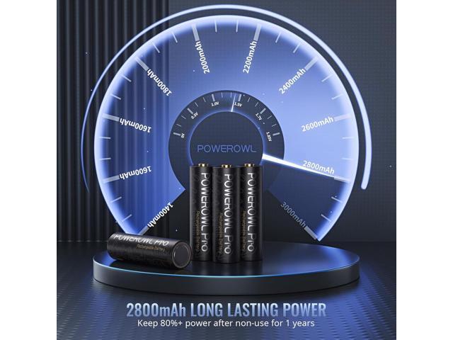 POWEROWL Rechargeable AA Batteries, High Capacity 2800mAh, Premium NiMH Double A Battery -12 Count