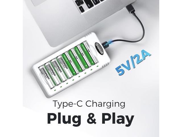 Rechargeable AA and AAA Batteries with 8 Bay Smart Charger,4 Pack AA 2800mAh & 4 Pack AAA 1100mAh Low self Discharge NiMH Battery