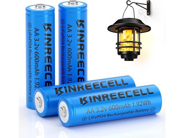 AA 3.2v 600mAh Battery, LiFePo4 Double A Battery with Low self-Discharge, 3.2v Batteries for Solar Lights, Wall Lanterns, Solar Post Lights4 Pack