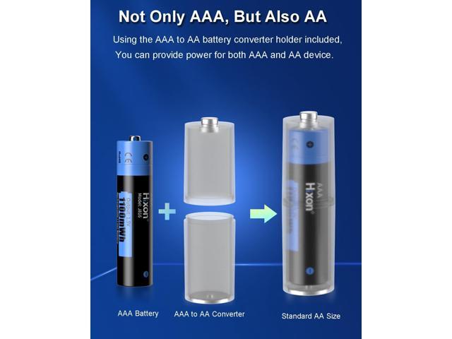 Hixon Lithium AAA Batteries12 Pack with AAA to AA Converter,1100mWh 1.5V Rechargeable Triple a Li-ion Battery 1600 Cycles Long Lasting Low Self...