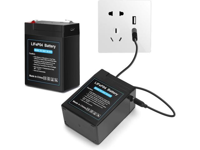 Upgraded Rechargeable 6V 6Ah LiFePO4 Battery with USB Charge Design, 6 Volt Lithium Battery 2000+ Cycles with BMS (F1 Terminals) for Ride On Toys,...
