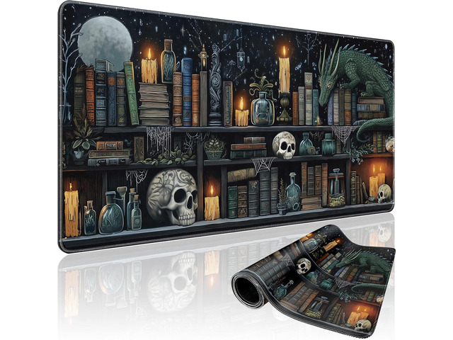 Mystical Gothic Library Large Gaming Mouse Pad 31.5'x15.7' Vintage Book-Themed XXL Desk Mat, Non-Slip Rubber Base & Stitched Edges - Extended...