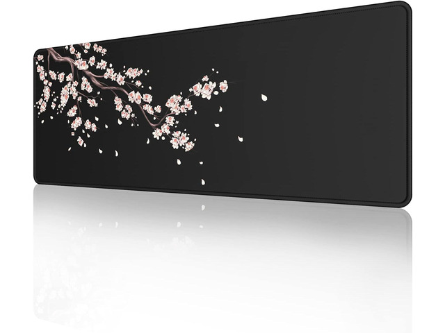ETZ Japanese Plum Blossoms Black Mouse Pad (31.5 × 11.8 × 0.12 inch) Extended Large Mouse Mat Desk Pad, Stitched Edges Mousepad,Non-Slip Rubber...