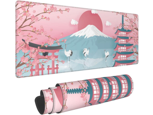 Japanese Ocean Waves Gaming Mouse Pad XL, Non Slip Rubber Base Mousepad, Stitched Edges Desk Pad, Extended Large Mice Pad,31.5 X 11.8 Inch...