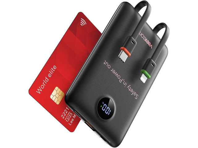VEEKTOMX Portable Charger Built-in Cables, Slim Power Bank for iPhone, Fast Charge USB C Battery Pack Travel Essentials Phone Charger Compatible...