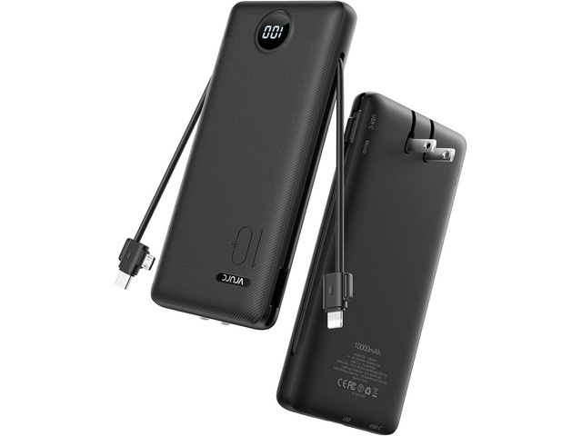 VRURC Portable Charger Power Bank - 10000mAh Fast Charging PD 20W with Wall Plug Slim Portable Charger Built in Cables USB C Portable Phone Charger...