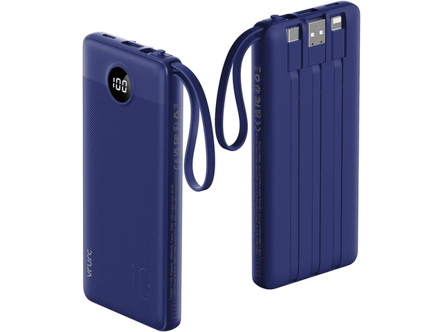 VRURC Portable Charger for iPhone, USB C Power Bank 10000mAh, Slim Travel Battery Pack with Built in Cables, 5 Outputs 2 Input Portable Phone...