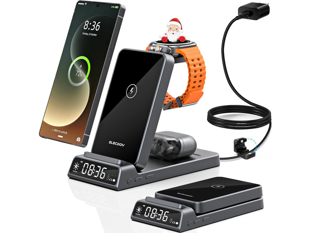 Wireless Charger for Samsung Charging Station with Clock for Samsung Galaxy S25 Ultra/S24/Z Flip 7/Fold 6/Bud, Watch Charger for Samsung Galaxy...