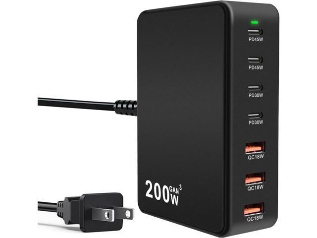 USB C Charger Block 200W 7 Port Fast Charging Station, PD 45W Laptop Charger Brick Adapter Compatible with MacBook Pro/Air,DELL,Steam Deck,iPhone...