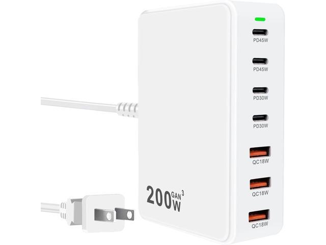 USB C Charger Block 200W 7 Port Fast Charging Station Hub, PD 45W Laptop Charger Brick Adapter Compatible with MacBook Pro/Air, iPad, DELL, Steam.