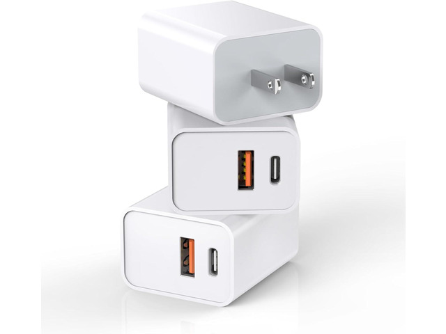 3 Pack Apple USB C Wall Charger,20W iPhone 17/16 Dual Port QC + PD 3.0 Power Adapter Double Fast Plug Charging Block for Apple iPhone 17/17...