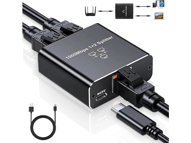 Gigabit Ethernet Splitter 1 to 2 - Network Internet Splitter Adapter with USB Power Cable, RJ45 1000Mbps High Speed for Cat 5/5e/6/7/8 Cable [2.