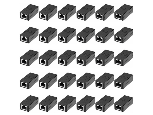 Dingsun RJ45 Coupler, Ethernet Extender Female to Female Ethernet Coupler for Cat7/ Cat6/ Cat5/ Cat5e(30Pack, Black)
