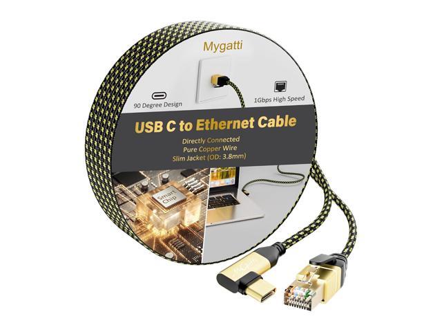 USB C to Ethernet Cable 6 FT, 90 Degree Type-C to RJ45 Cord, 1Gbps Internet Cable, Slim Nylon Braided Cable, Directly Connected, Compatible with.