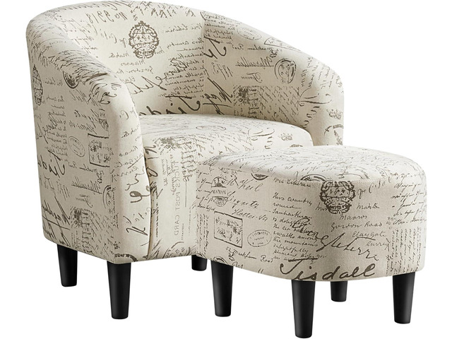 Yaheetech Modren Club Chair with Ottoman, Fabric Accent Armchair with Footstool, Upholstered Barrel Chair and Footrest for Living Room Bedroom...