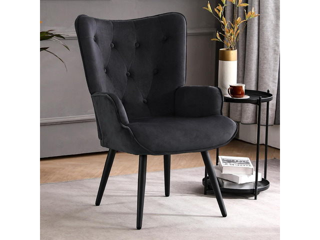Furniliving Velvet Accent Chair Modern Upholstered Side Armchair with Tapered Legs Tufted Button Wingback Sofa Chairs Tall Back Reading for Living...