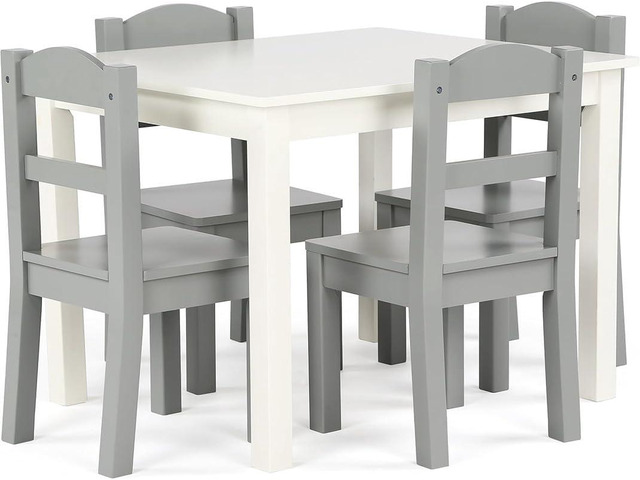 Humble Crew Kids Wooden Table and 4 Chairs Set, White/Grey - Kids Table and Chair Set for Toddlers and Children for Arts, Crafts, and Snack Time -...