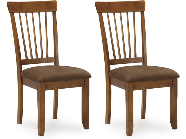 Signature Design by Ashley Berringer Spindle Back 18' Dining Chairs (Set of 2) Rustic Light Brown with Upholstered Cushioned Seat