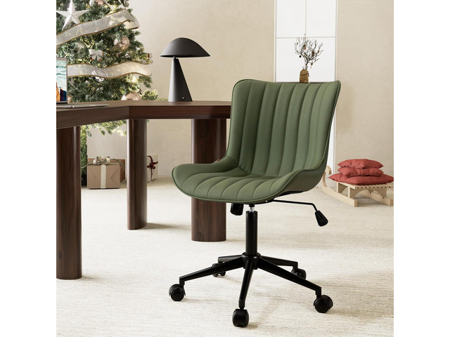 YOUNIKE Armless Home Office Desk Chair with Wheels Compact Comfy Vanity Chair with Adjustable Back Modern Small Leather Upholstered Rolling Swivel...