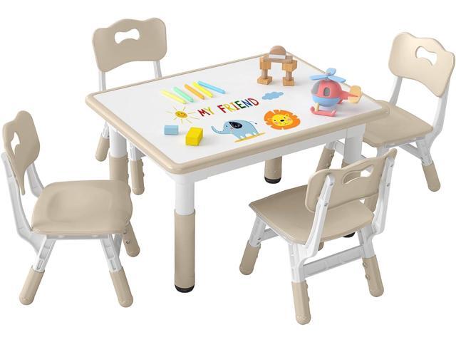 Height-Adjustable Kids Table and 4 Chairs Set, Toddler Table and Chair Set with Graffiti Desktop, 31.5''L x 23.6''W Children Activity Table for.