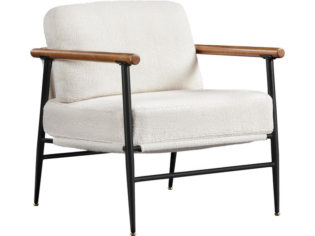 Yaheetech Accent Chair, Modern Vanity Chair, Boucle Fabric Lounge Chair with Metal Frame, Plush Back Pillow and Seat Cushion Pocket Coil Seat for...