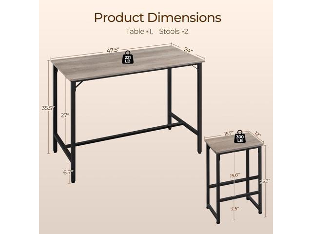 Yaheetech 3 Piece Dining Table Set, 47.5' Industrial Pub Table Set, Counter Height Kitchen Table with Bar Stools Set of 2, for Small Space, Apartment