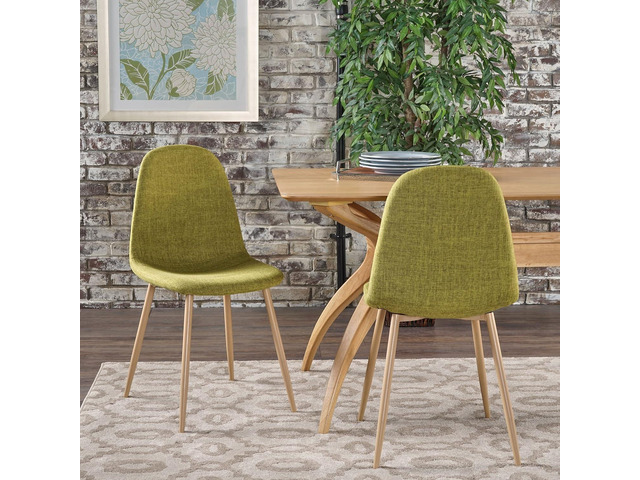 Christopher Knight Home Raina Mid-Century Modern Fabric Dining Chairs with Light Brown Wood Finished Metal Legs, 2-Pcs Set, Green / Light Brown