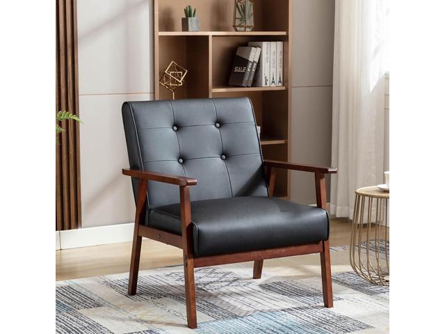 JIASTING Mid-Century Retro Modern Accent Chair Wooden Arm Upholstered Tufted Back Lounge Chairs Seat Size 24.4' 18.3' (Deep) (Square Leg Black)